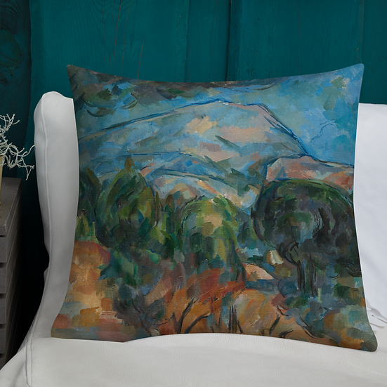 Premium Pillow. "Mount Sainte-Victoire" art by Paul Cézanne (1904)