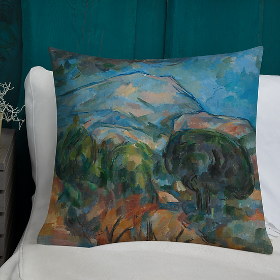 Premium Pillow. "Mount Sainte-Victoire" art by Paul Cézanne (1904)