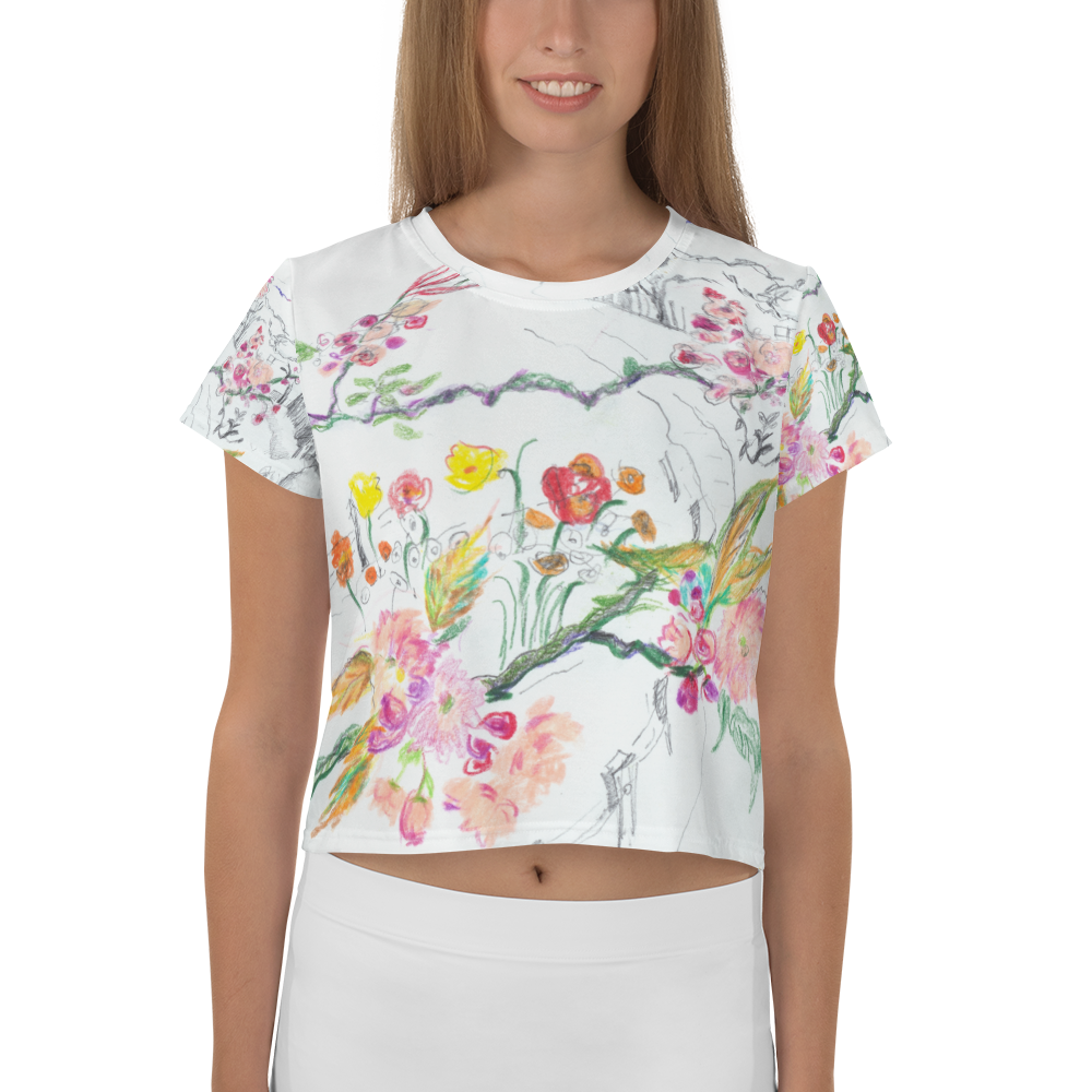 All-Over Print Crop Tee EURAN. Artwork "Flowers 29" by Maria Maria Papafili