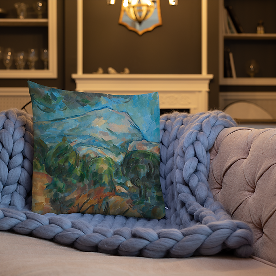 Premium Pillow. "Mount Sainte-Victoire" art by Paul Cézanne (1904)