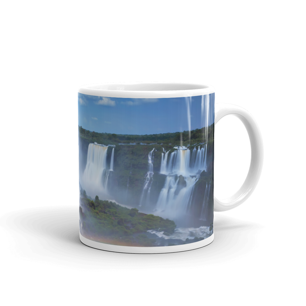 White glossy mug. World Heritage Sites (UNESCO). Iguazu Falls.