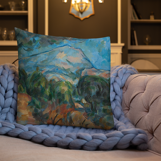 Premium Pillow. "Mount Sainte-Victoire" art by Paul Cézanne (1904)