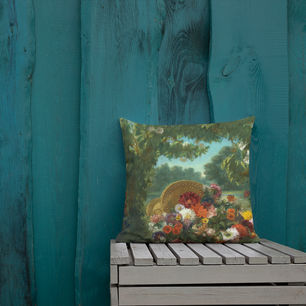 Premium Pillow. “Basket of Flowers” (1848) by Eugene Delacroix 