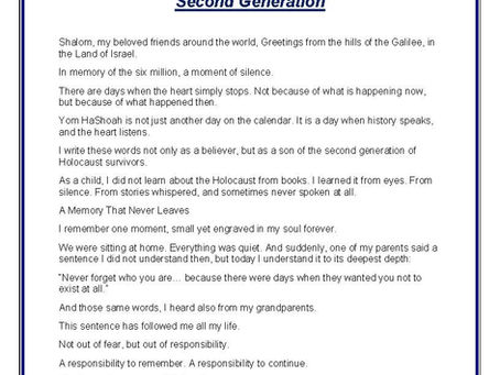 To Remember and Never Forget – The Voice of a Second Generation