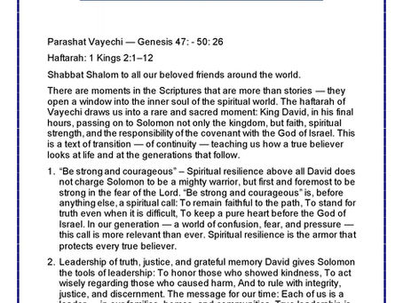 Parashat Vayechi - Genesis 47: - 50:26 Haftarah: 1 Kings 2:1–12