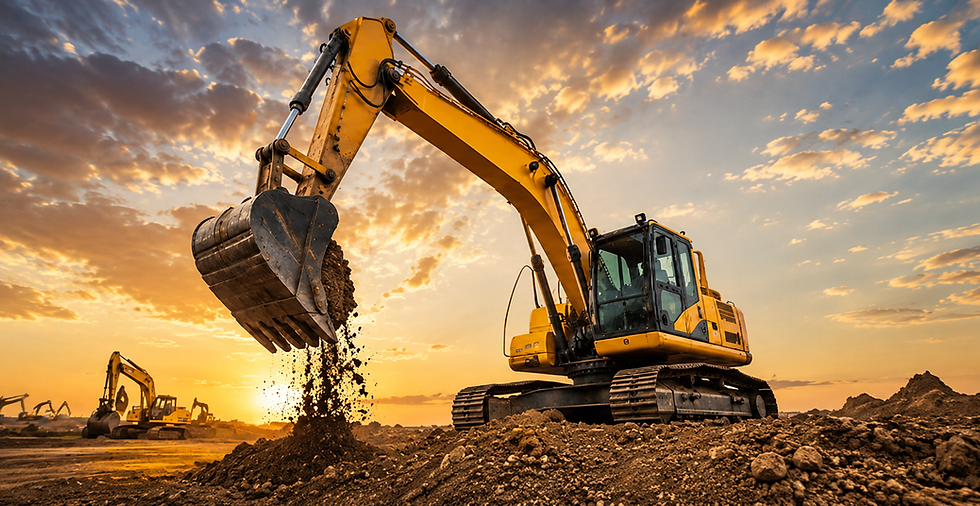 Excavator operating at an earthwork construction site