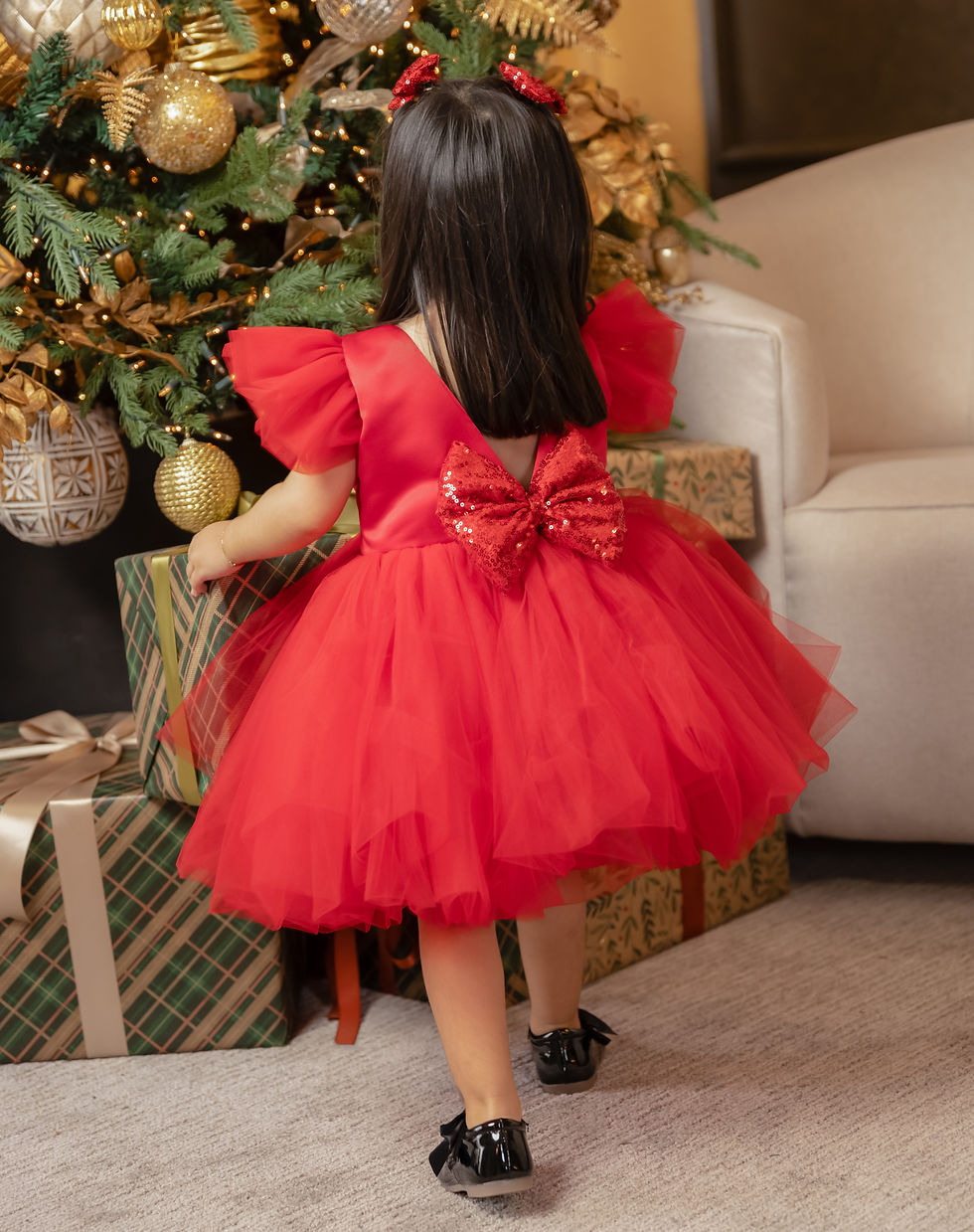 Miniatura: Vestido gala tul Navideño (2 lazos del cabello incluidos)