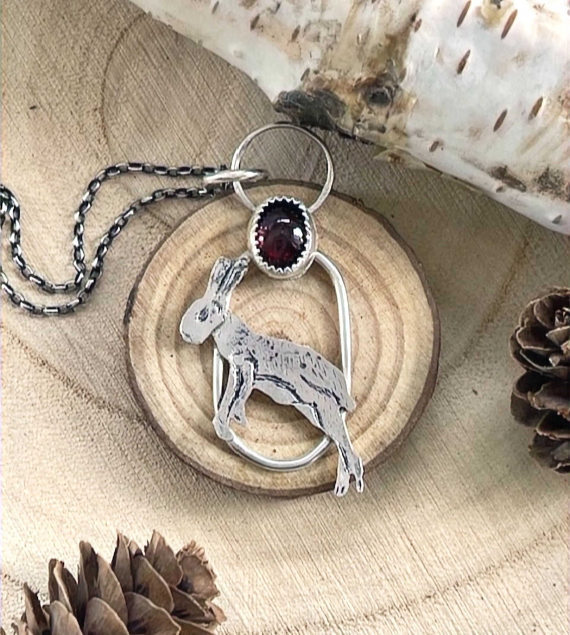 Hare Garnet & Sterling Silver Pendant