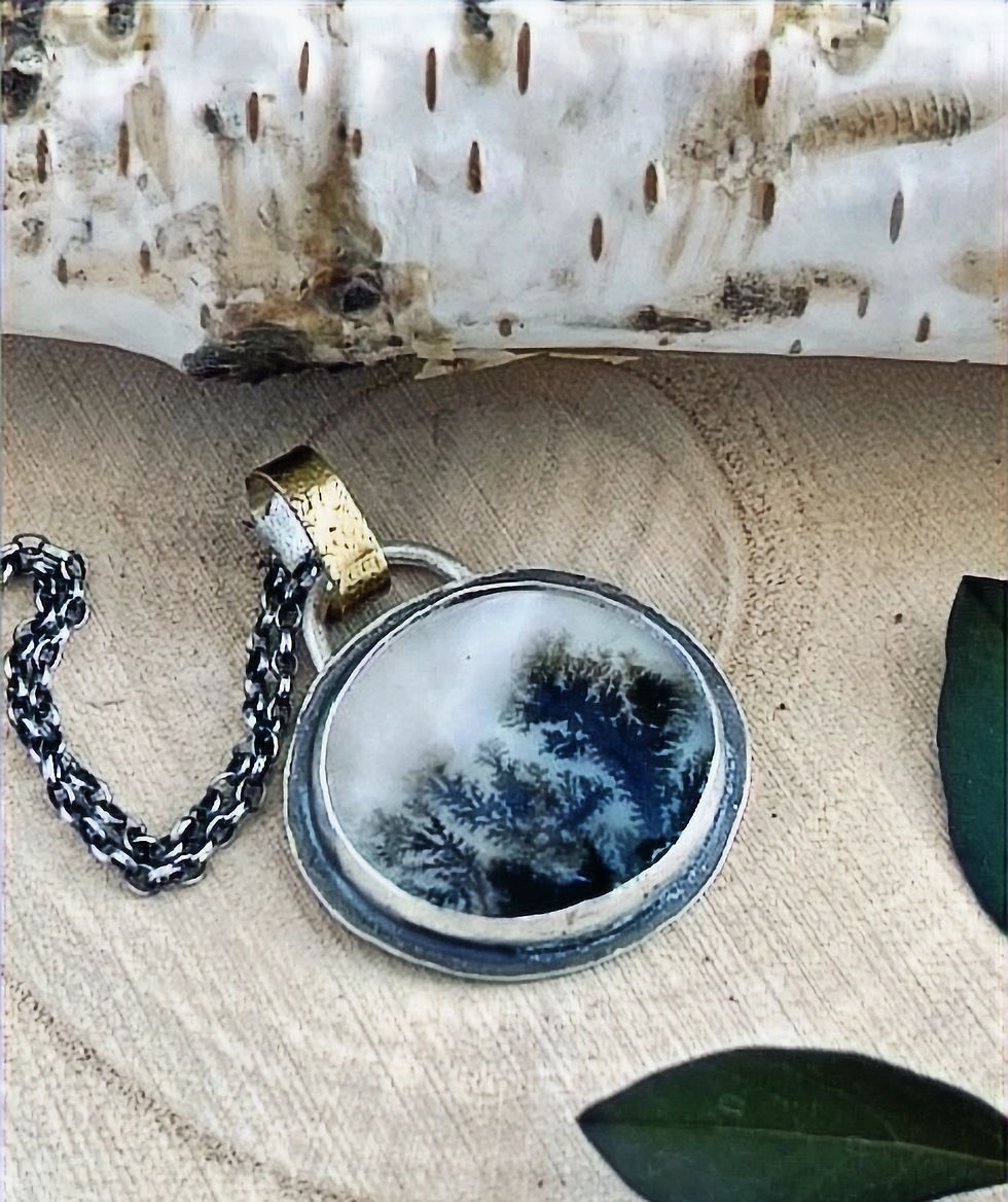 Thumbnail: No. 2 Dendritic Agate & Sterling Silver Round Pendant