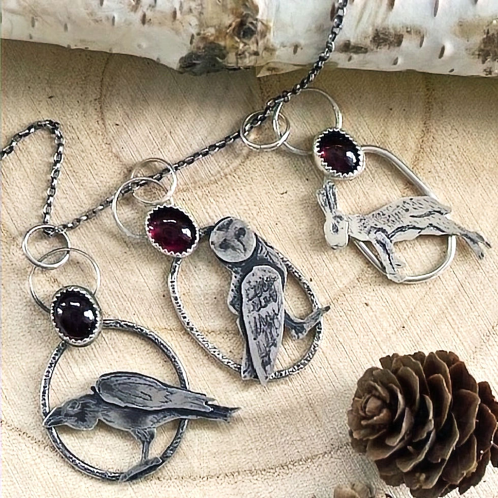 Thumbnail: Owl No. 1  Garnet & Sterling Silver Pendant
