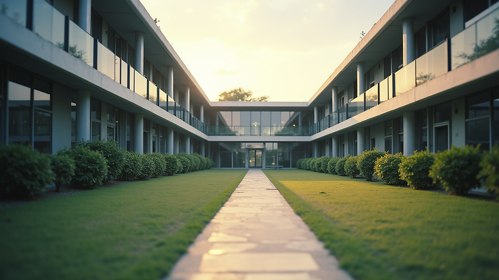 Eye-level view of a modern college campus in Pune