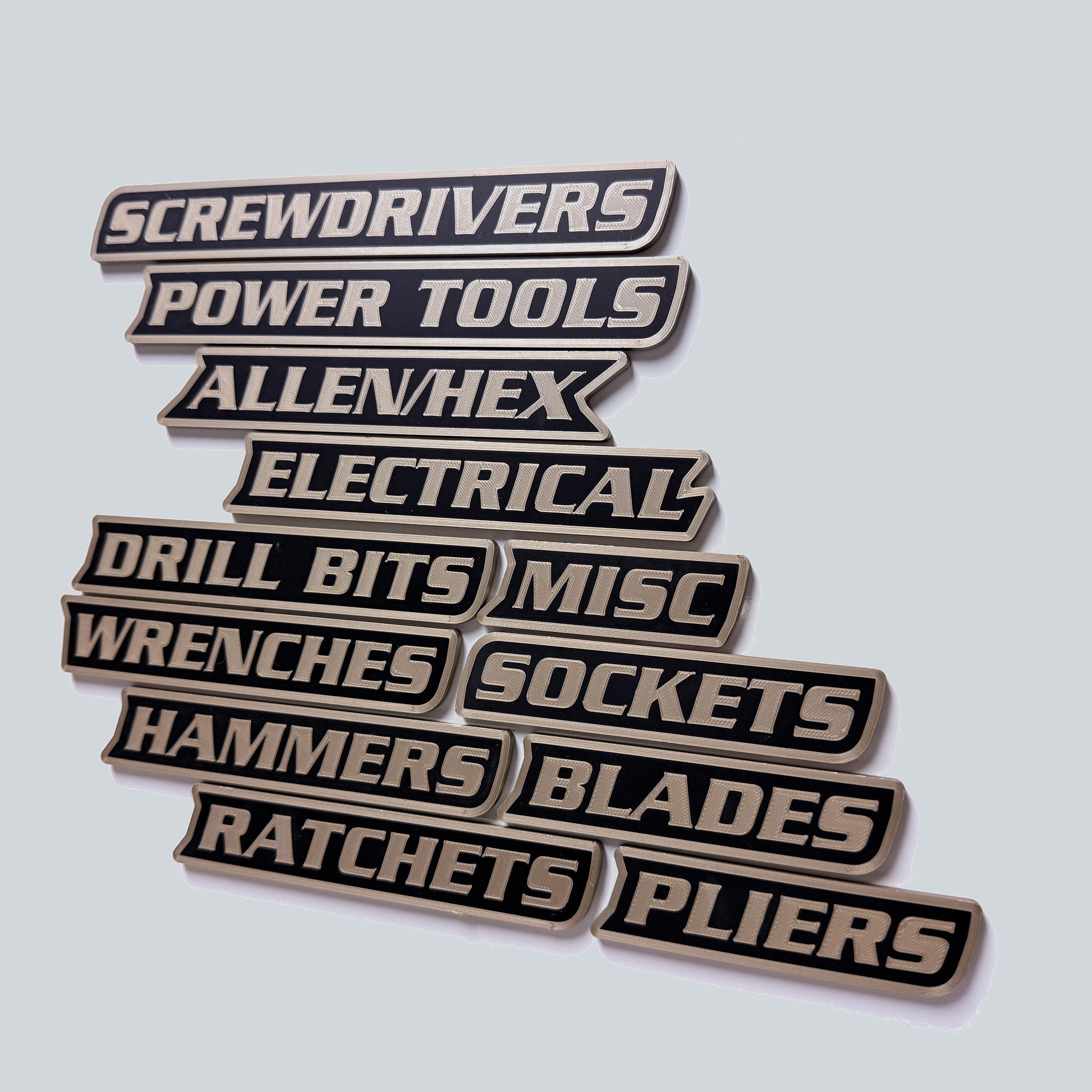 Toolbox Label Magnets - Essentials Set - 12 pcs - Bronze/Black