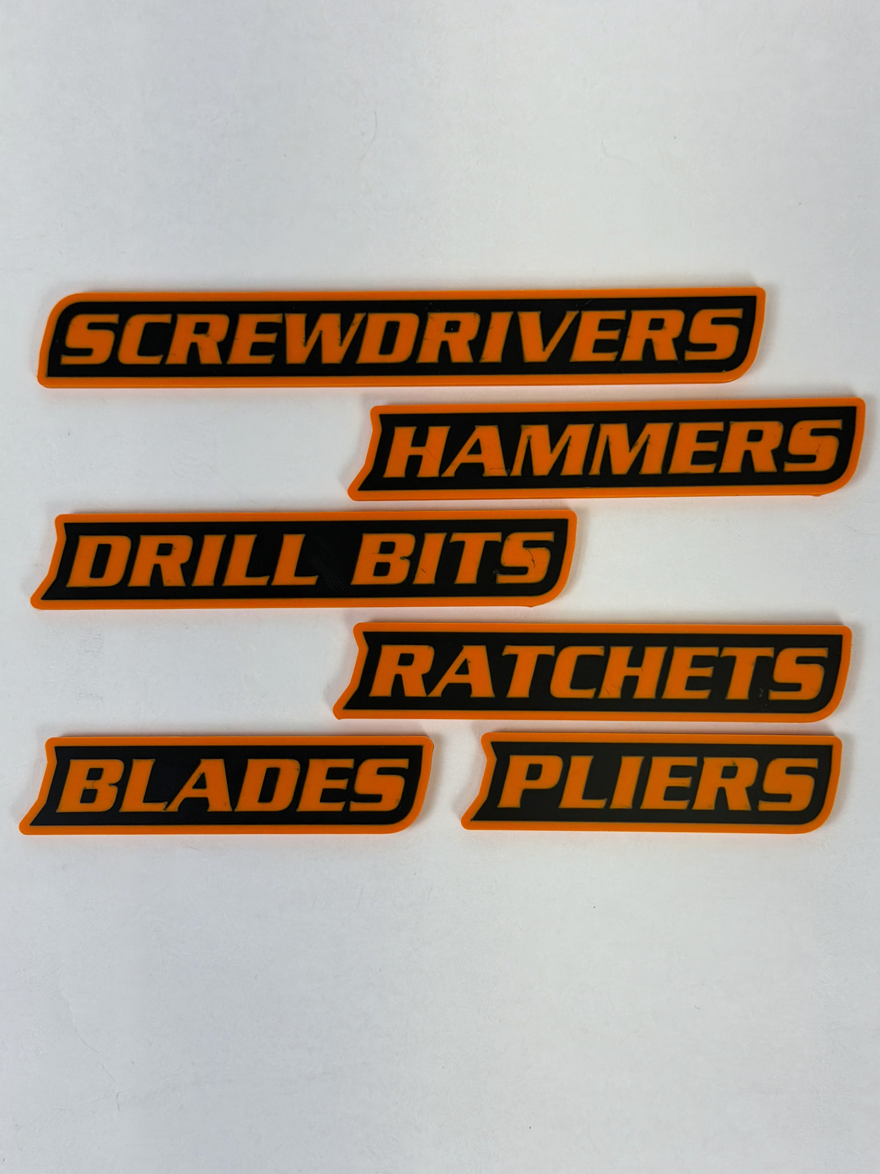 Toolbox Label Magnets - Essentials Set - 12 pcs - Orange/Black
