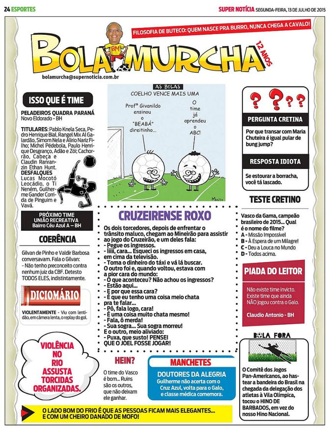 Coluna do Bola Murcha de 13 de julho de 2015.