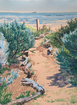 Walk to the beach, Ricketts Point, Gouache