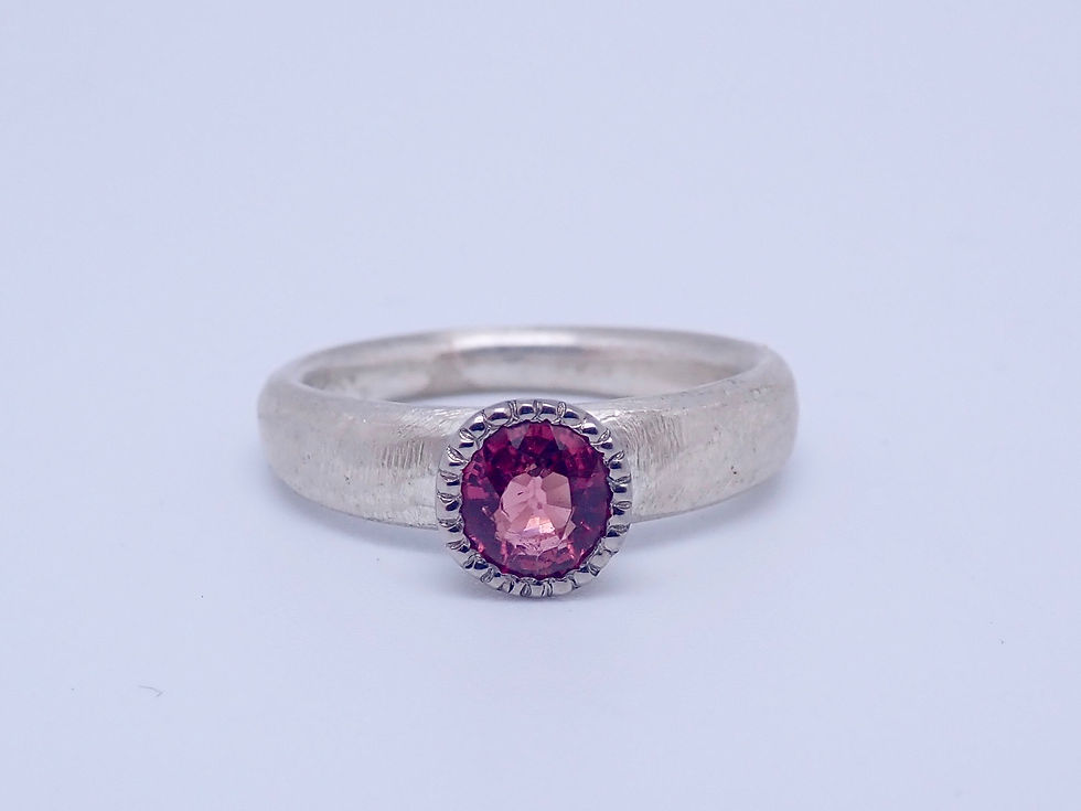 Stg, Palladium and Pink Tourmaline Ring