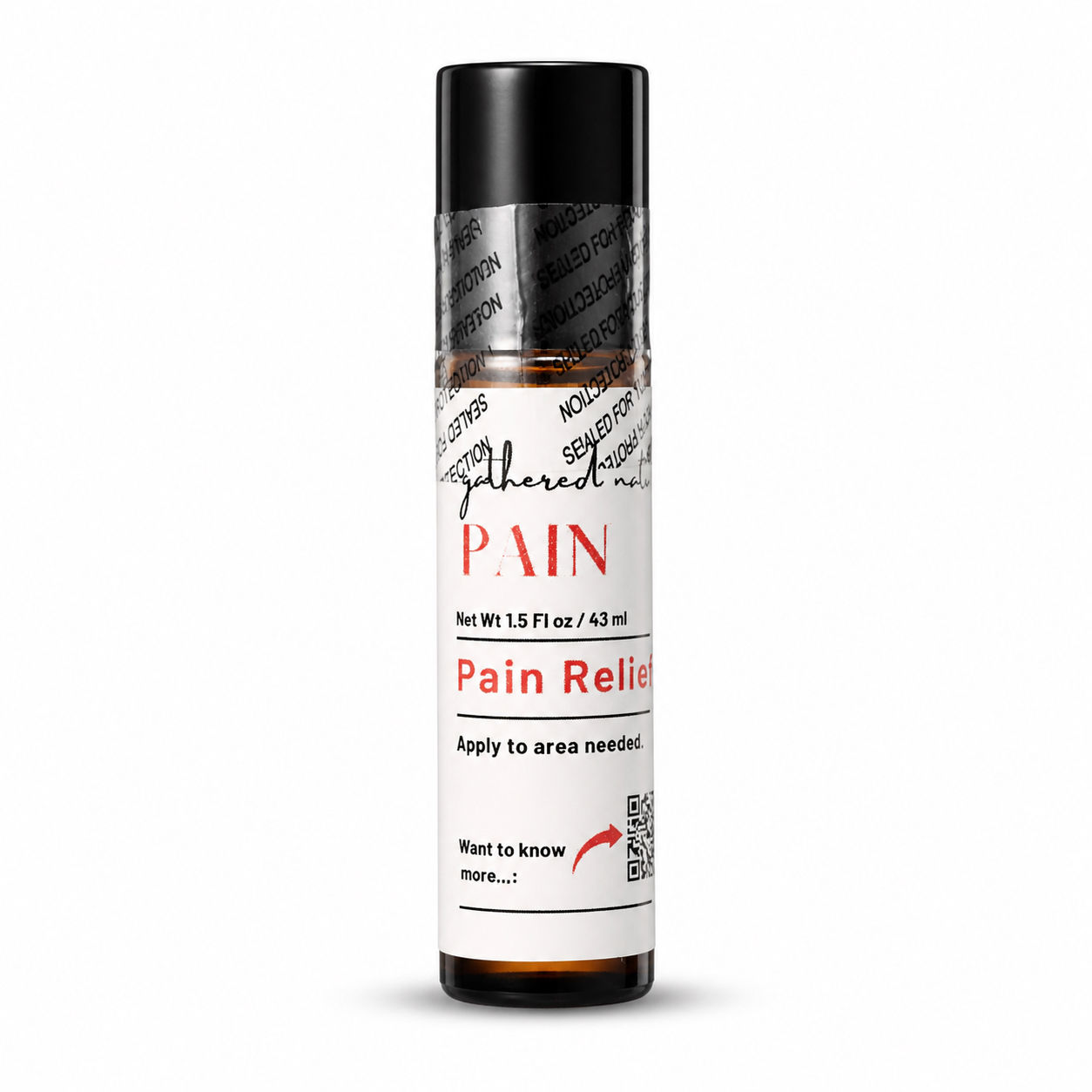 Amber glass roller bottle with natural pain relief serum