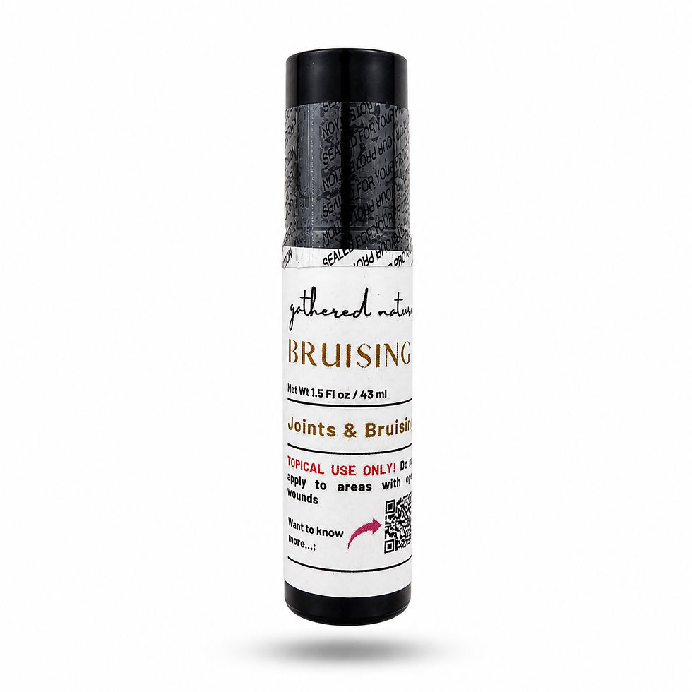 Small amber glass roller bottle with infused botanicals