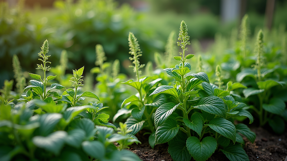 High angle view of a lush green garden