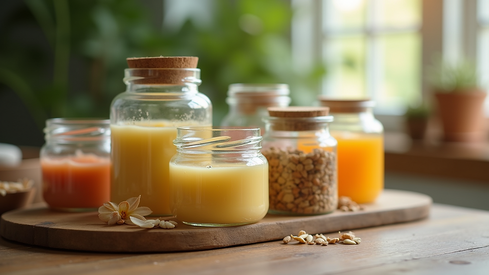 Eye-level view of a collection of natural salves