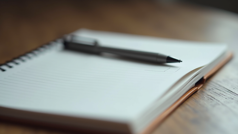 Close-up view of a notebook and pen ready for note-taking