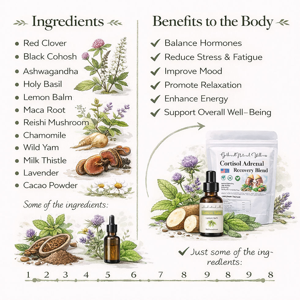 Illustration of ingredients in the hormone bundle for Gathered Natural Wellness
