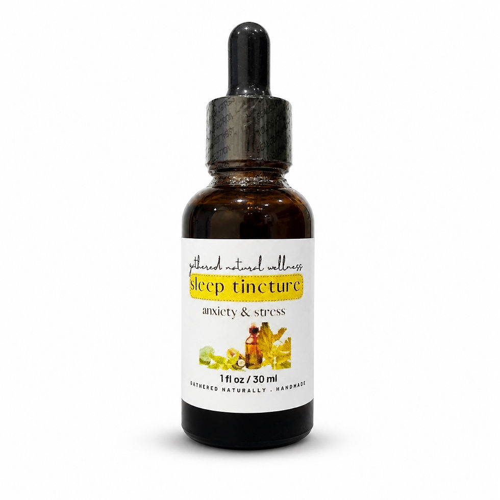 Amber dropper glass bottle with Gathered Natural Wellness's (GNW's) Sleep Tincture