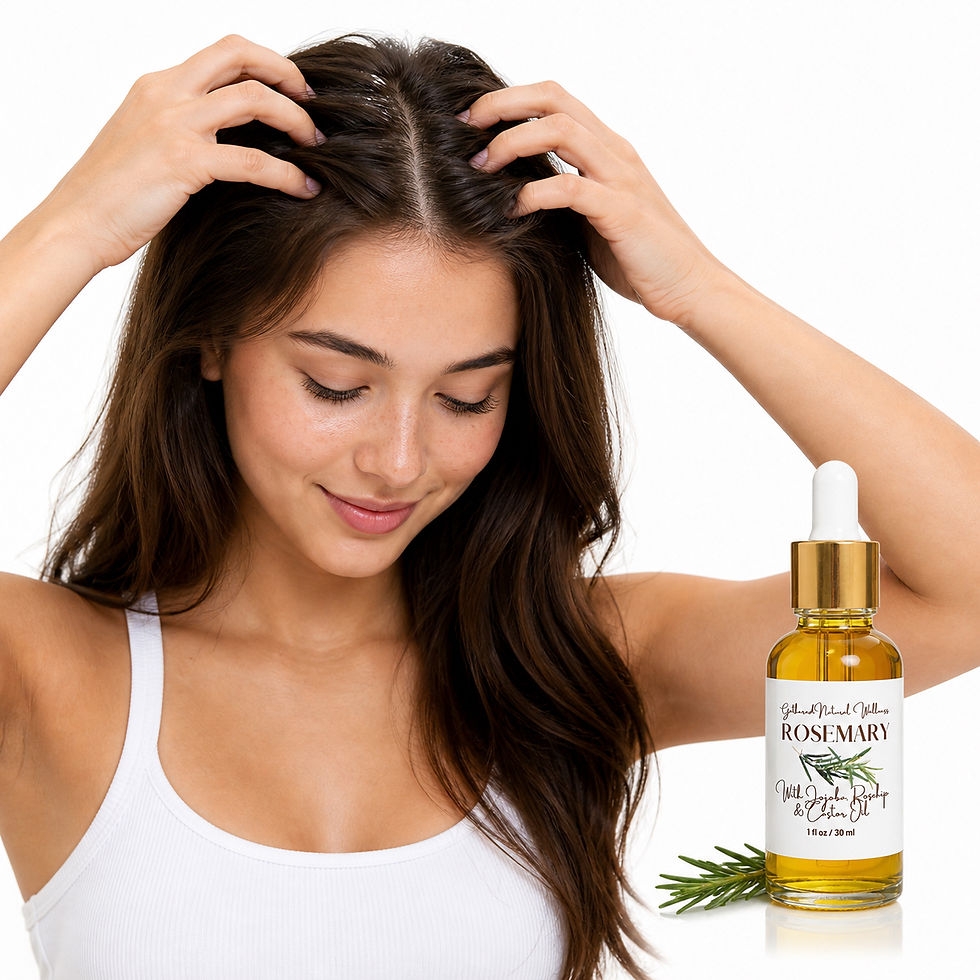 Thumbnail: a woman using rosemary serum on her hair from Gathered Natural Wellness