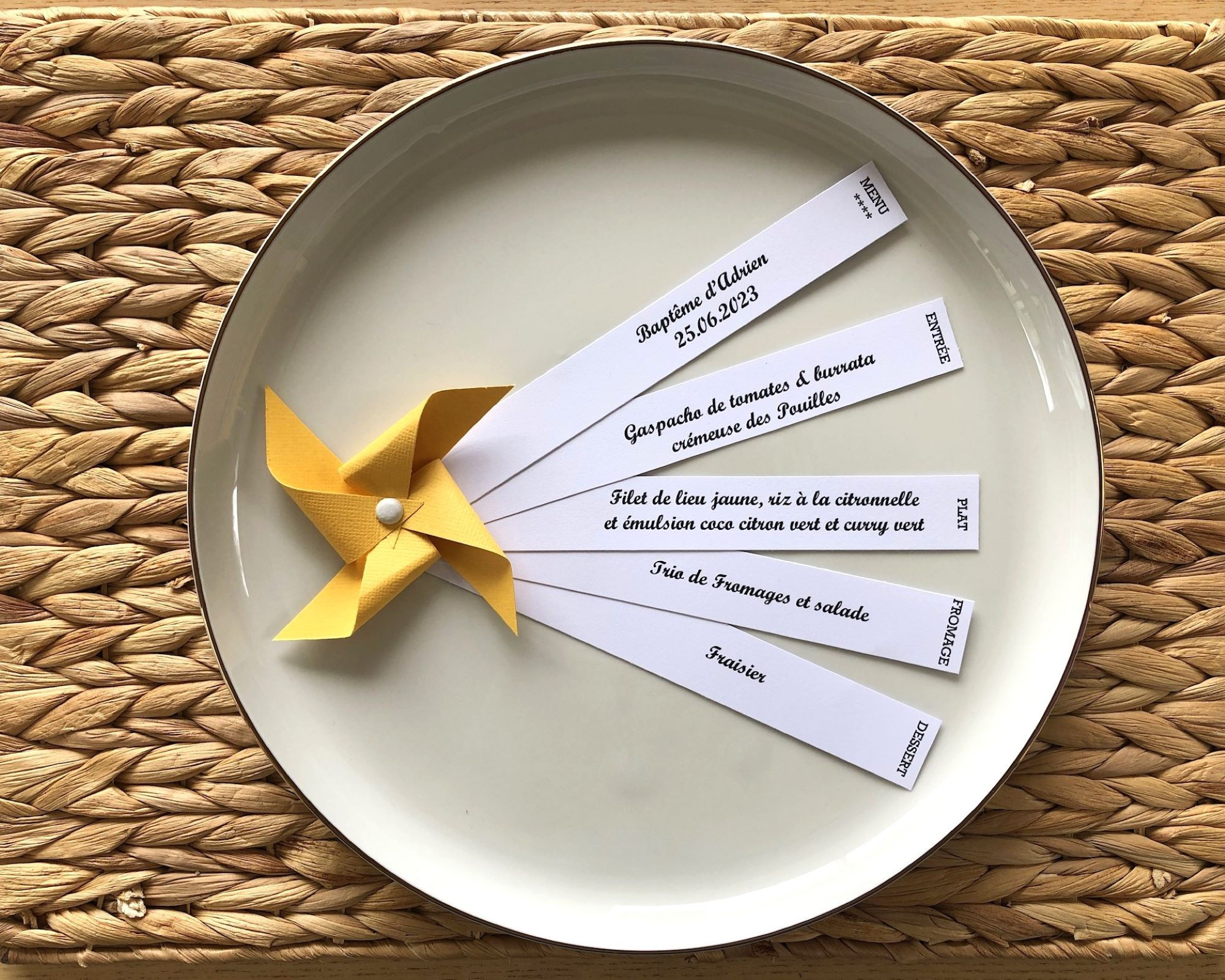 Menu éventail - tons jaune