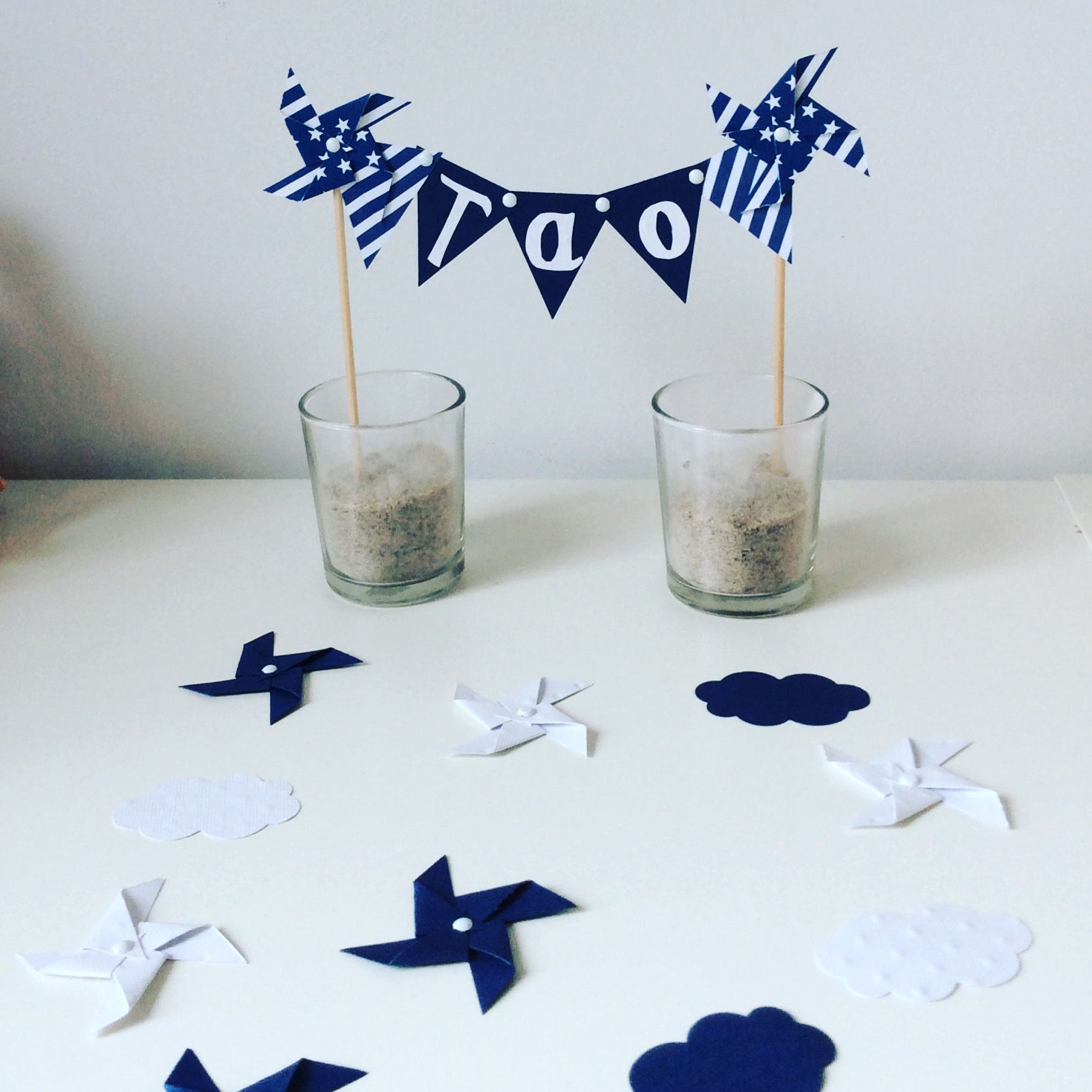 Cake topper personnalisé baptême bleus foncé