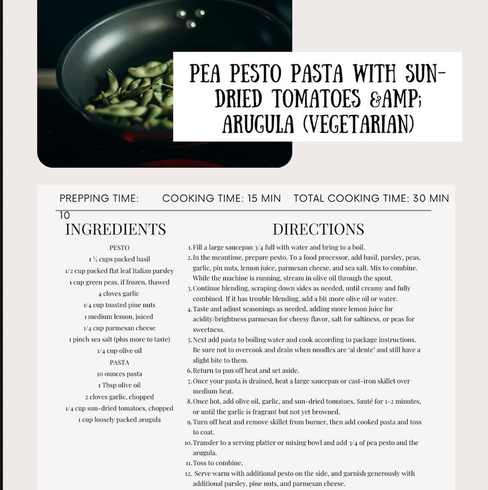 Pea Pesto Pasta with Sundried Tomatoes & Arugula (Vegetarian)