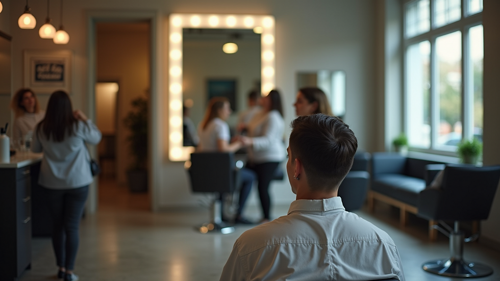 Vue de l'intérieur de Hair Avenue avec un coiffeur en action