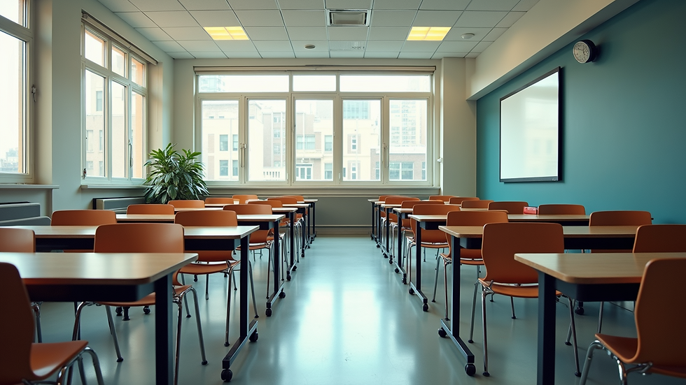 Wide angle view of a modern classroom setup