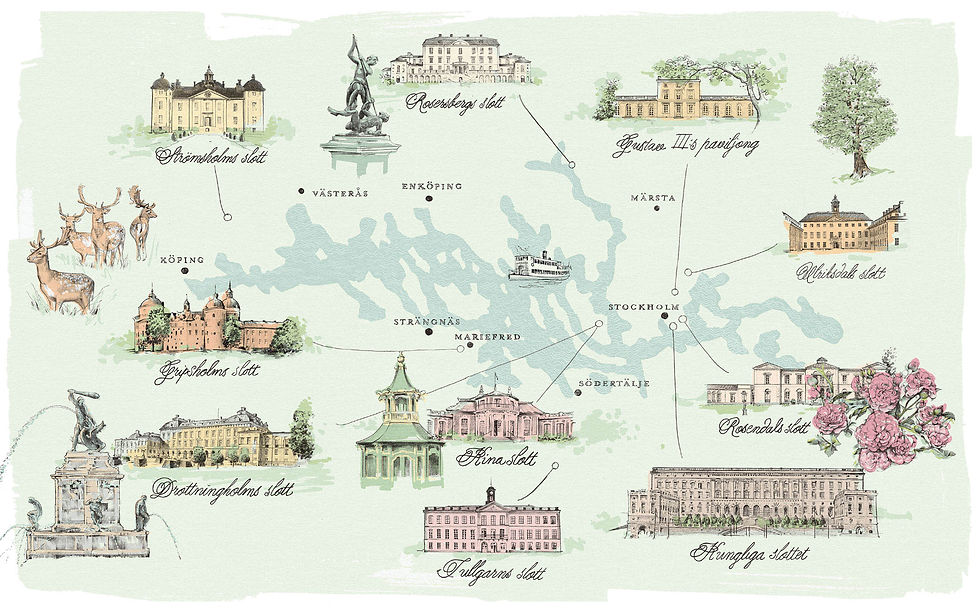hand drawn map of the swedish royal castles