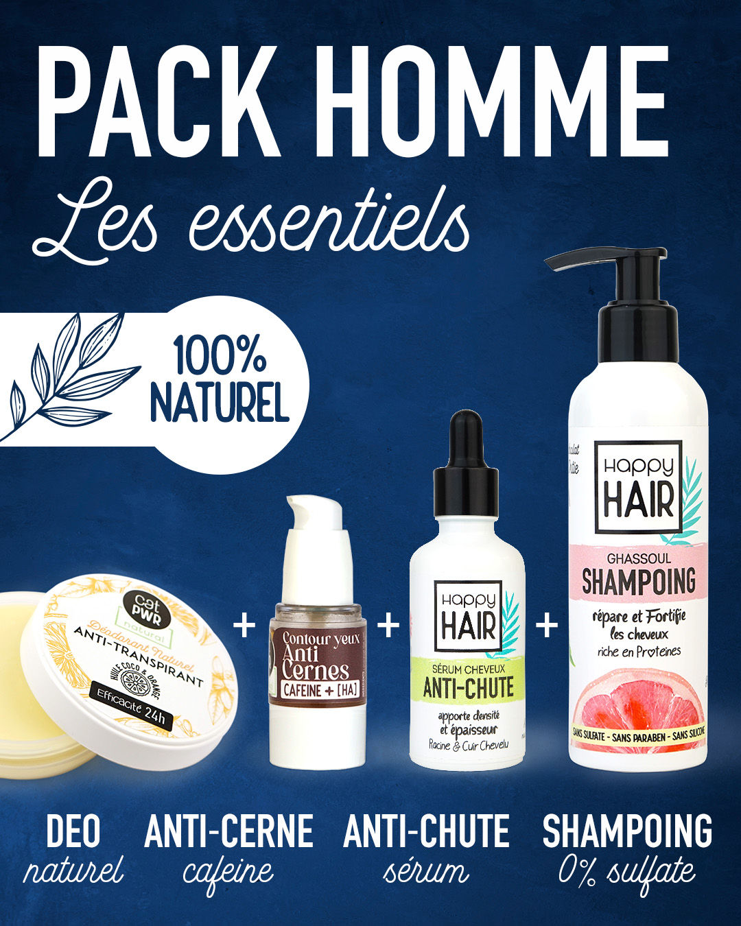 PACK HOMME essentiels Soins Beauté Sans Sulfate Anti Chute & Cernes
