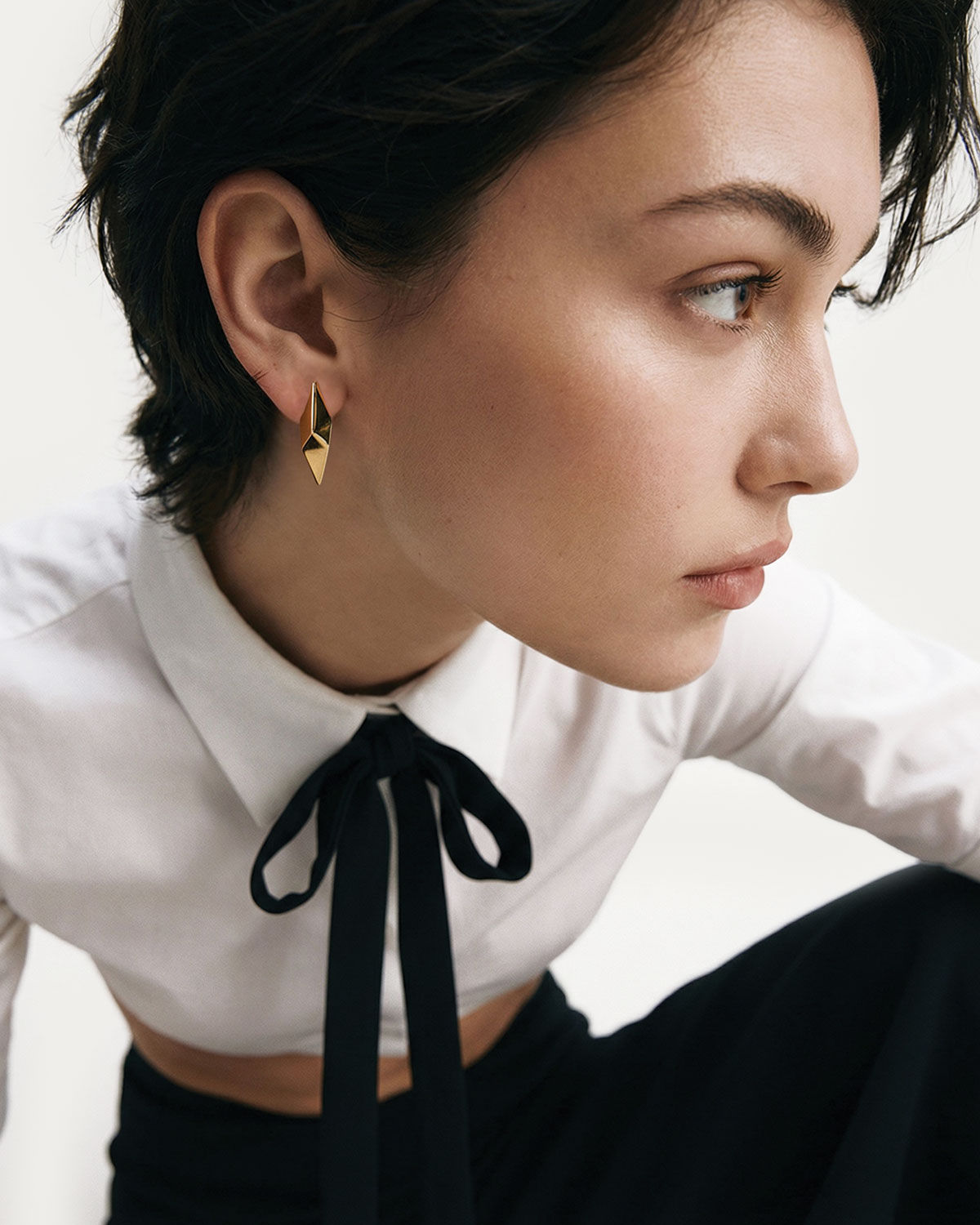 Sands of Time Stud Earrings demi-fine 24k gold stud earrings worn on the ear — June Gold Forming™