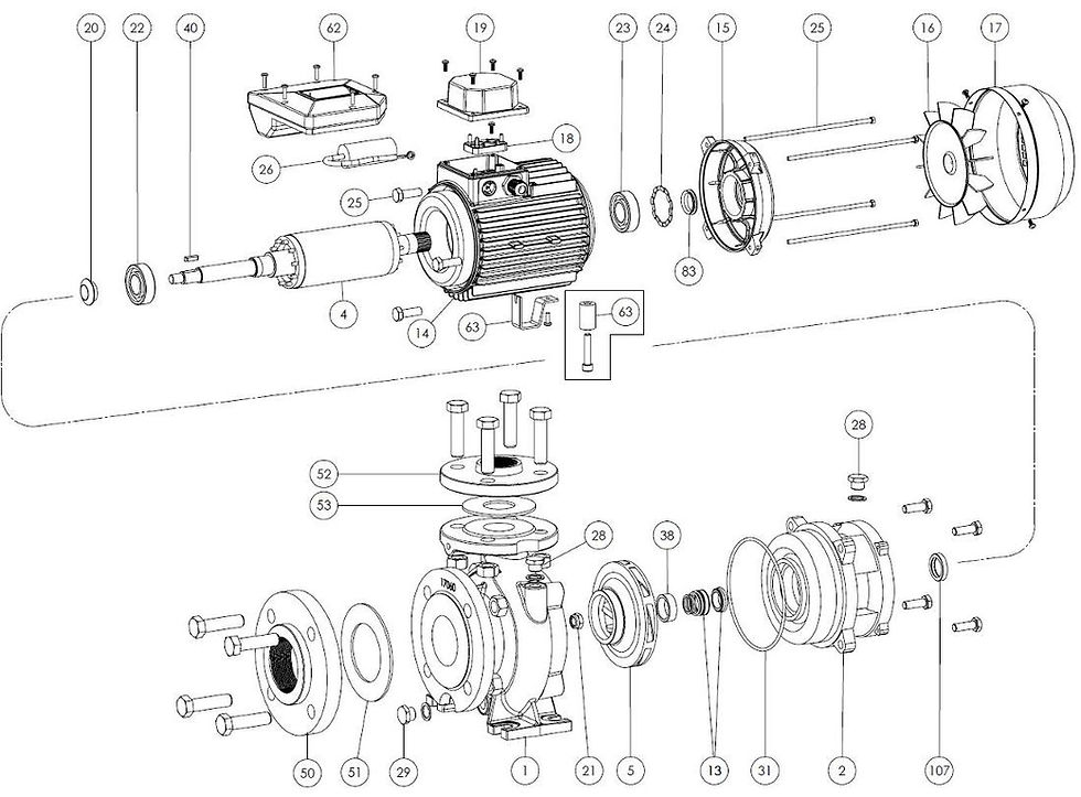 Exploded diagram QF430405060Z Spares model MN100-160B 400/690-50 IE3 40HP FORAS, PENTAX, MARLY water pumps