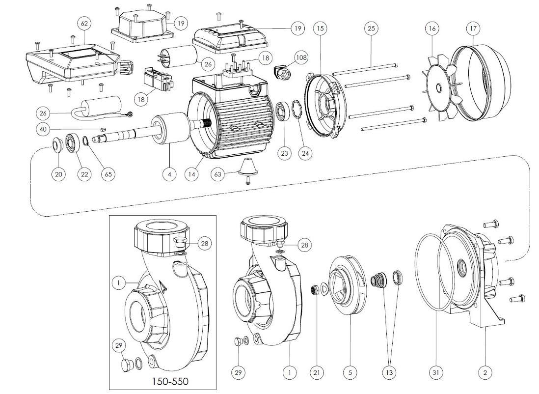 Spares SD450/4 230-50 IE2 QF060150000Z FORAS, PENTAX, MARLY water pumps_exploded diagram