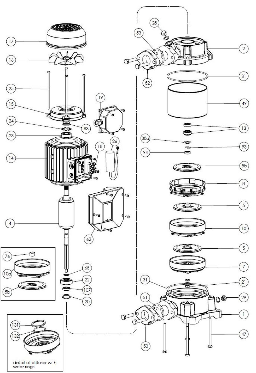 Exploded diagram QF510189060Z spares model P 18V-900/9T 400/690-50 IE3 FORAS, PENTAX, MARLY water pumps