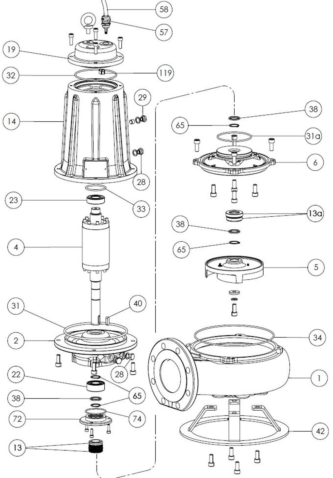 Spares FV550-4T 3x400-50 PF660455063Z FORAS, PENTAX, MARLY water pumps_exploded diagram