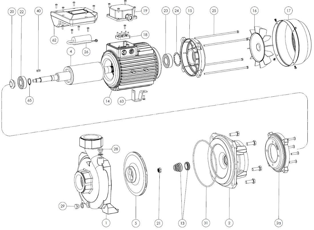 Spares SE160T 230/400-50 PF390070040Z FORAS, PENTAX, MARLY water pumps_exploded diagram