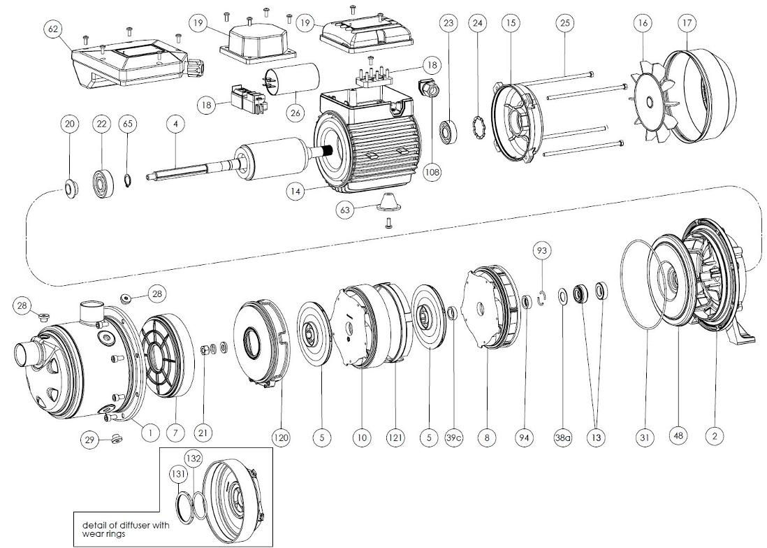 Spares PLUS-A P 3A-90/4T 230/400-50 PF540304040ZX FORAS, PENTAX, MARLY water pumps_exploded diagram