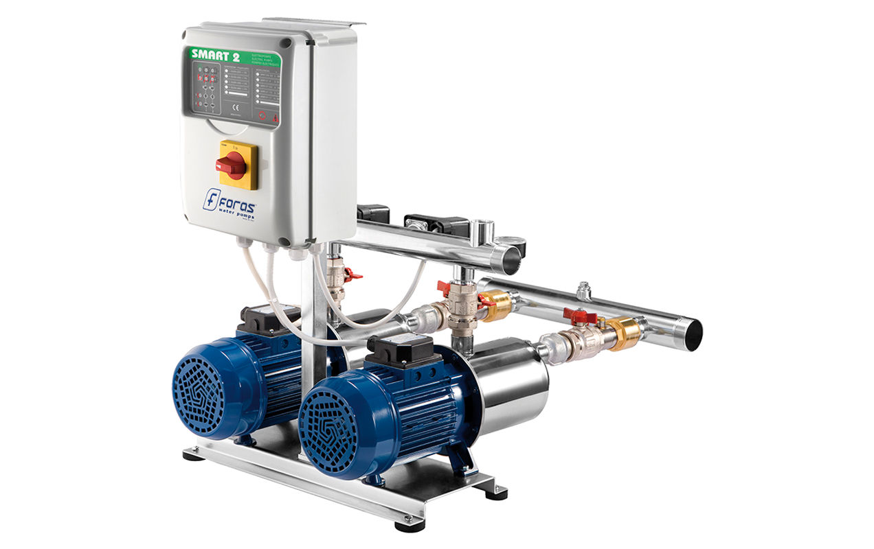 Foras Pentax 2MON100/4 Boosterset includes 2 horizontal, self-priming multi-stage centrifugal pumps for residential and indus