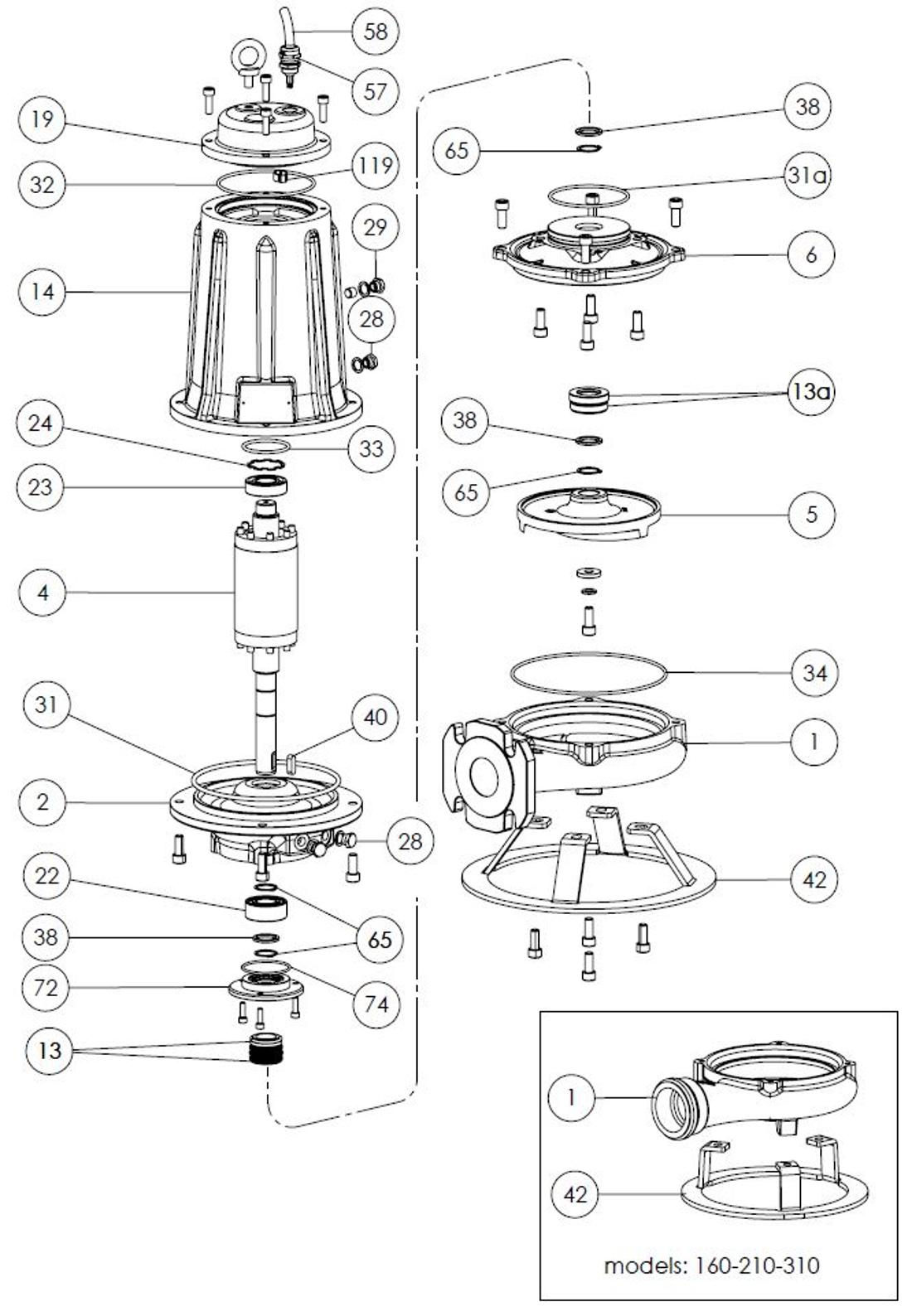 Spares FC1000T 400/690-50 PF670210060Z FORAS, PENTAX, MARLY water pumps_exploded diagram