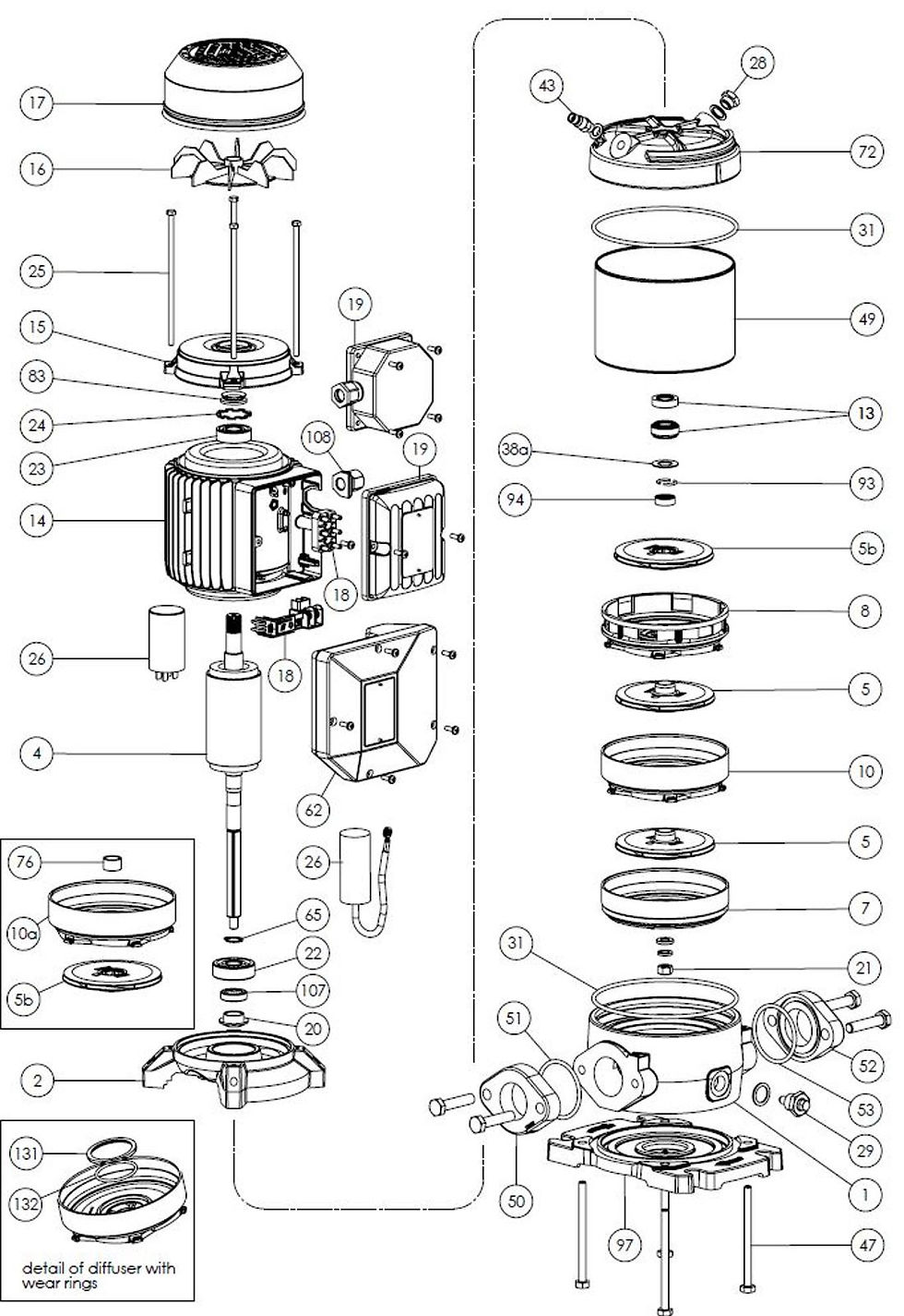 Spares P 3L-180/8 230-50 PF810308000Z  FORAS, PENTAX, MARLY water pumps_exploded diagram