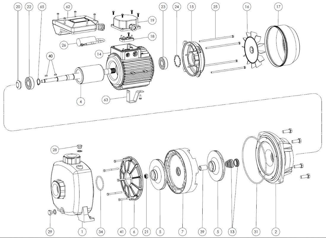 Spares KBJ300T 230/400-50 PF090090040Z FORAS, PENTAX, MARLY water pumps_exploded diagram