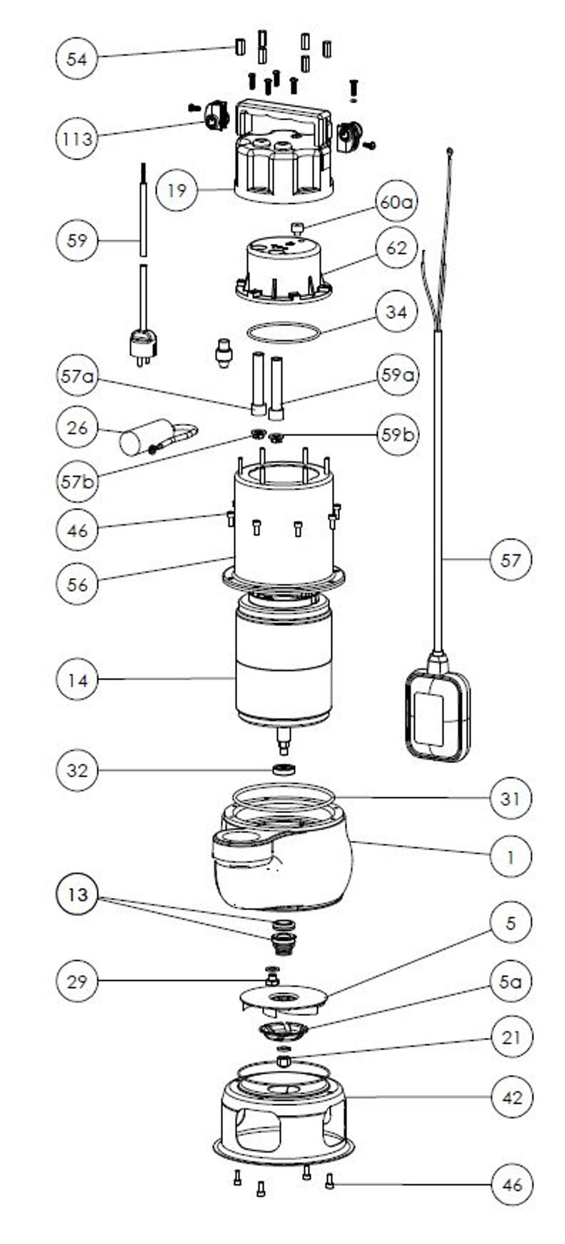 Spares DC82 230-50 (H07RN8F 10,2 m) PF610040000Z FORAS, PENTAX, MARLY water pumps_exploded diagram