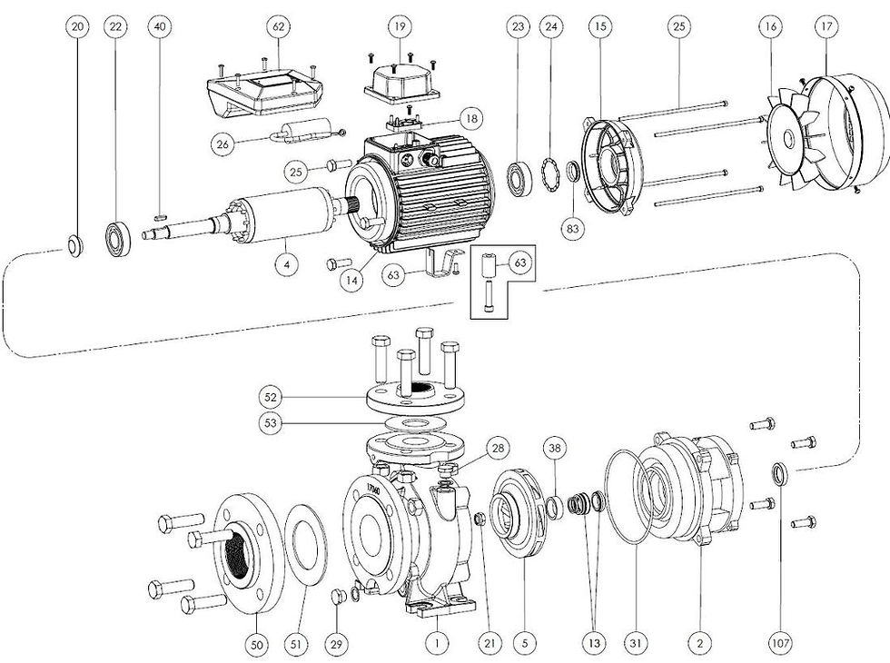 Exploded diagram QF400245040Z Spares model MN50-200A 230/400-50 IE3 20HP FORAS, PENTAX, MARLY water pumps