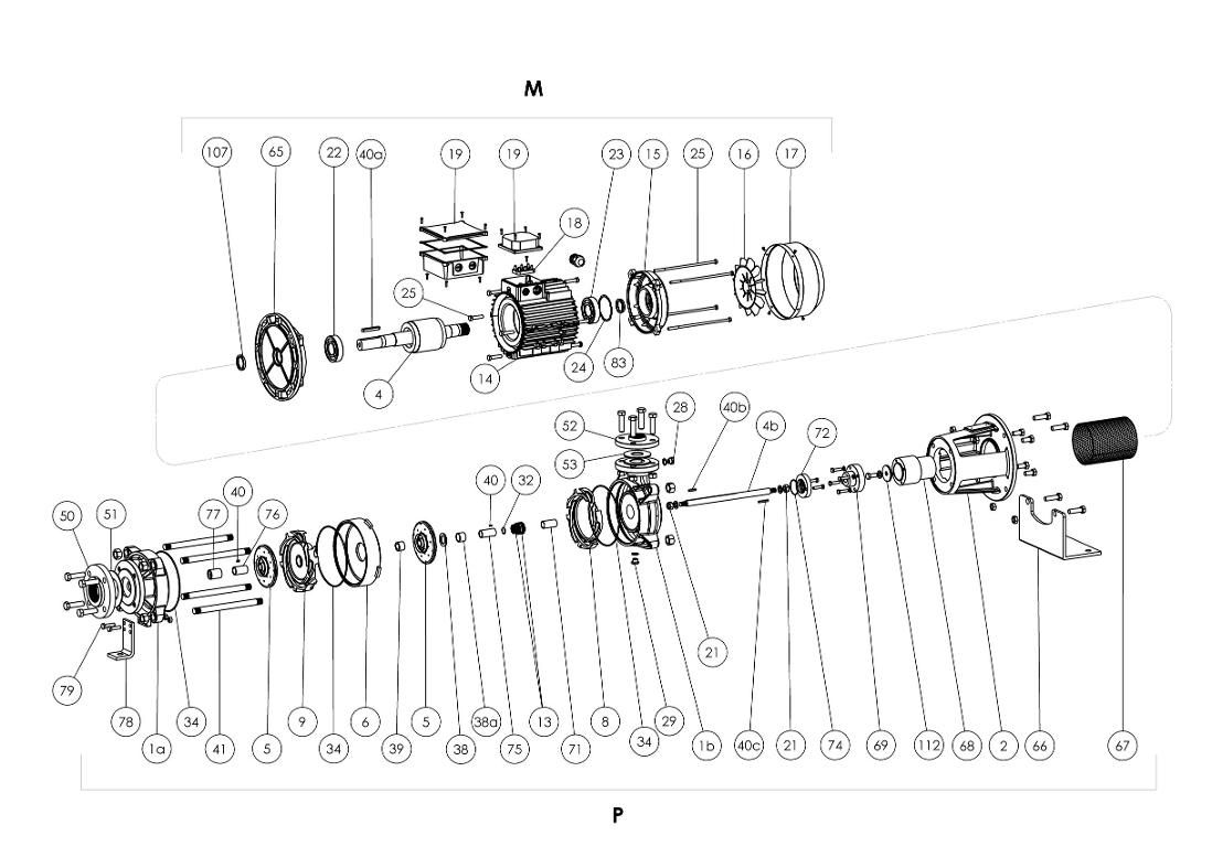 Exploded diagram QF710026060Z Spares model BMHB-6/22 400/690-50 IE3 FORAS, PENTAX, MARLY water pumps