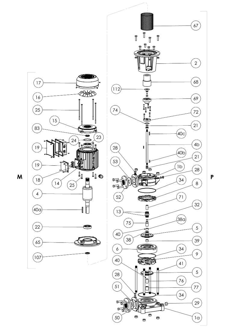 Exploded diagram code QF700033140Z spares pump's Foras BMVC-3R/15 230/400-50 IE3 and FORAS, PENTAX, MARLY water pumps
